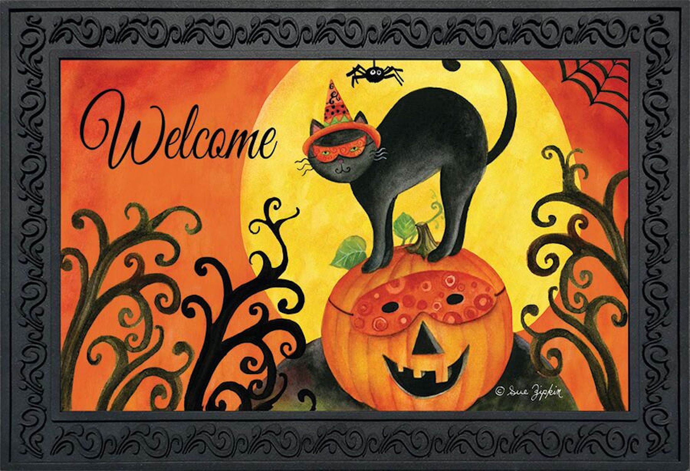 Black Cat Halloween Doormat Jack O'lantern Primitive 18" x 30