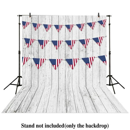 Image of HelloDecor 5x7ft photography backdrops white wood wooden floor Patriotic American Flag 4th of July independence Day Veterans Day banner photo studio b