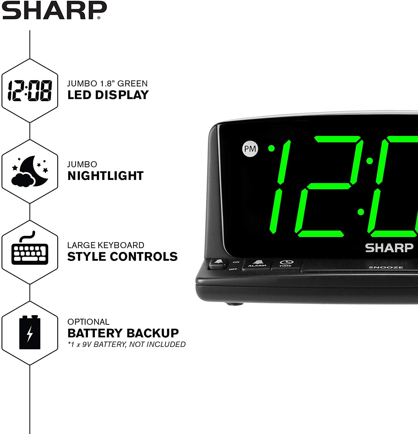 Large Digital Alarm Clock SHARP LED Display Swivel Base Electric Beep Snooze New 