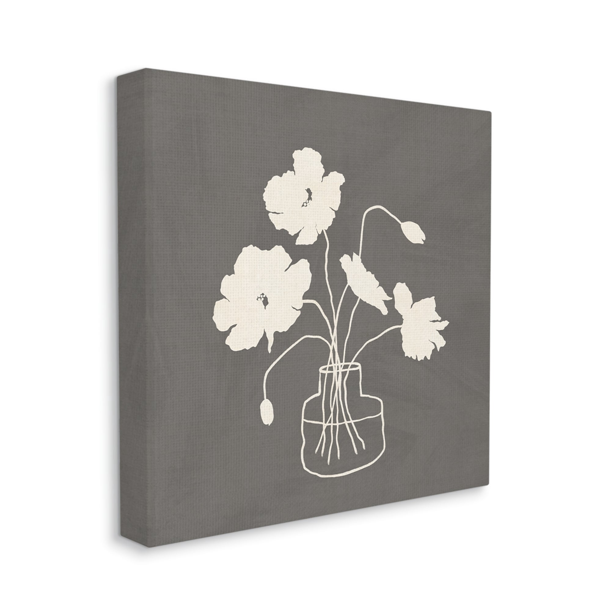 Stupell Industries Botanical Flower Buds Blossoms Vase White Outline Canvas Wall Art, 24 x 24, Design by JJ Design House LLC