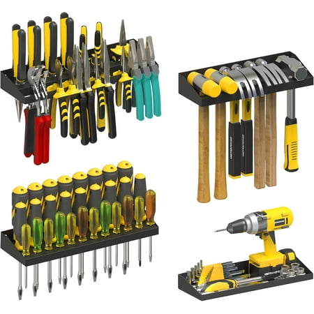 Wall-mounted manual tool storage set screwdriver organizer pliers rack hammer rack metal hardware tray suitable for garage workshop workbench - 4-piece set