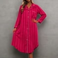 thumbnail image 2 of ZHOGXU Summer Dresses For Women Long Sleeve Lapel Striped Print Buttons Maxi Loose Fit Nightdress For Home Wear,Red,Xl, 2 of 4