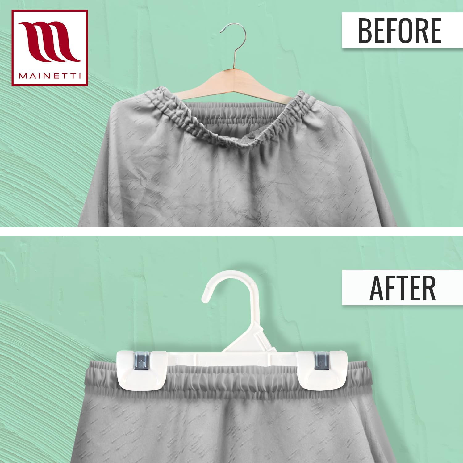 Mainetti Kids White Plastic Hangers 100 Pack | 8-Inch Pants Hangers with Clips Made from Sturdy Plastic | Great for Pants, Skirts, Slacks, Bottoms