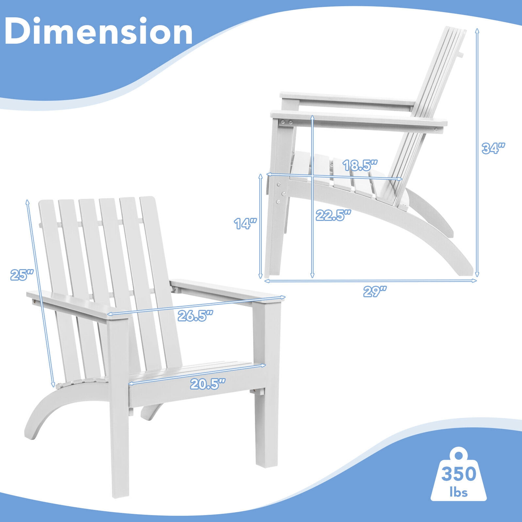 Gymax Set of 2 Outdoor Wooden Adirondack Chair Patio Lounge Chair w/ Armrest White