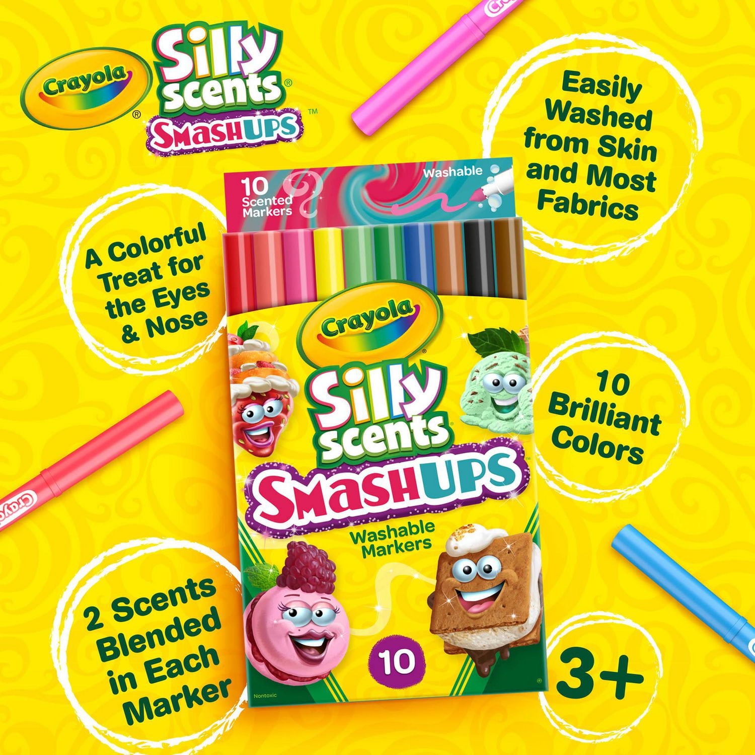 Marqueurs lavables fins Silly Scents Smash-Ups, boîte de 10
