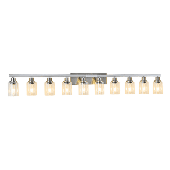 65.4" 10-Light Brushed Nickel Bathroom Vanity Light Fixture – Modern Industrial Wall Sconce with Frosted Glass