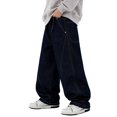 thumbnail image 2 of Boys' Dark Wash Wide Leg Denim Pants, Elastic Waist Casual Baggy Trousers for Kids A 120, 2 of 9
