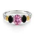 thumbnail image 2 of Gem Stone King 925 Sterling Silver and 10K Yellow Gold Oval Pink Moissanite Black Onyx and White Diamond 3 Stone Ring for Women (2.21 Cttw, Gemstone Birthstone, Available in Size 5, 6, 7, 8, 9), 2 of 3