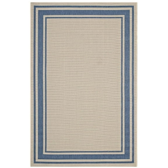 Modway Rim 63x90.5" Solid Border Indoor and Outdoor Area Rug in Blue and Beige