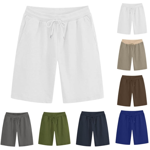 LEKWK Casual Sweatshorts for Men Athletic Workout Gym Shorts Soft Cotton Blend Elastic Waist with Drawstring And Side Pockets Summer Lounge Running Activewear White XL