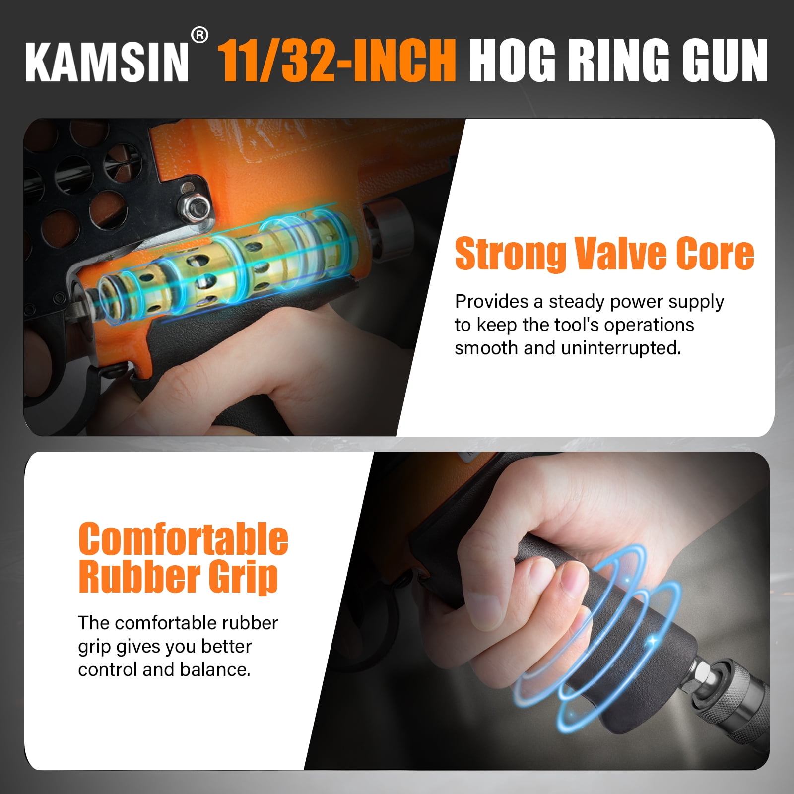 KAMSIN SC712 Pneumatic Hog Ring Gun 11/32" Inner Crown, 1.7-2.05mm Closure Diameter for Various Wire Cage