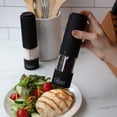 thumbnail image 3 of Electric Pepper Grinder and Salt Mill (2 Pack)- Battery Operated One-Handed Spice Dispenser w LED Light & Adjustable Coarseness- Matte Black, Batteries Included, 3 of 5