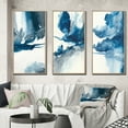 thumbnail image 1 of Designart "Solitary Majesty in Imperial Blue Splendor I" Abstract Liquid Ink Framed Wall Art Set Of 3 - Blue Modern Frame Canvas Set For Living Room Decor, 1 of 6