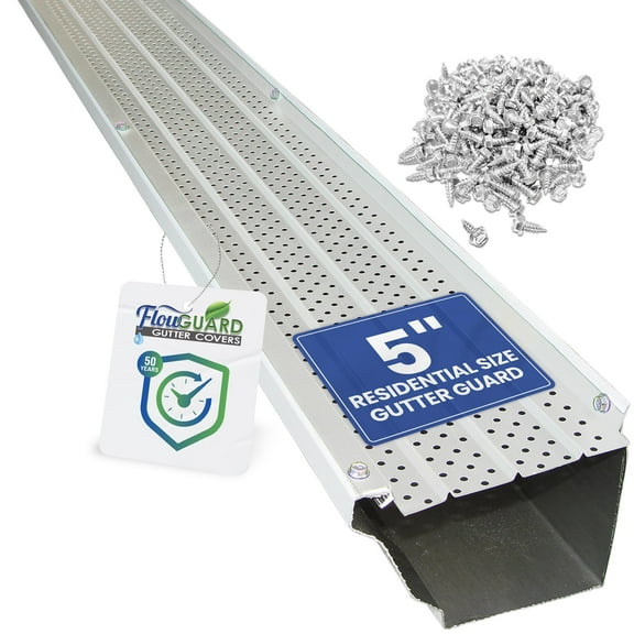 FlowGuard USA Made Professional DIY 5 Inch 50-Year Gutter Cover System - White - Aluminum Gutter Guards - 510 Feet - by FlexxPoint