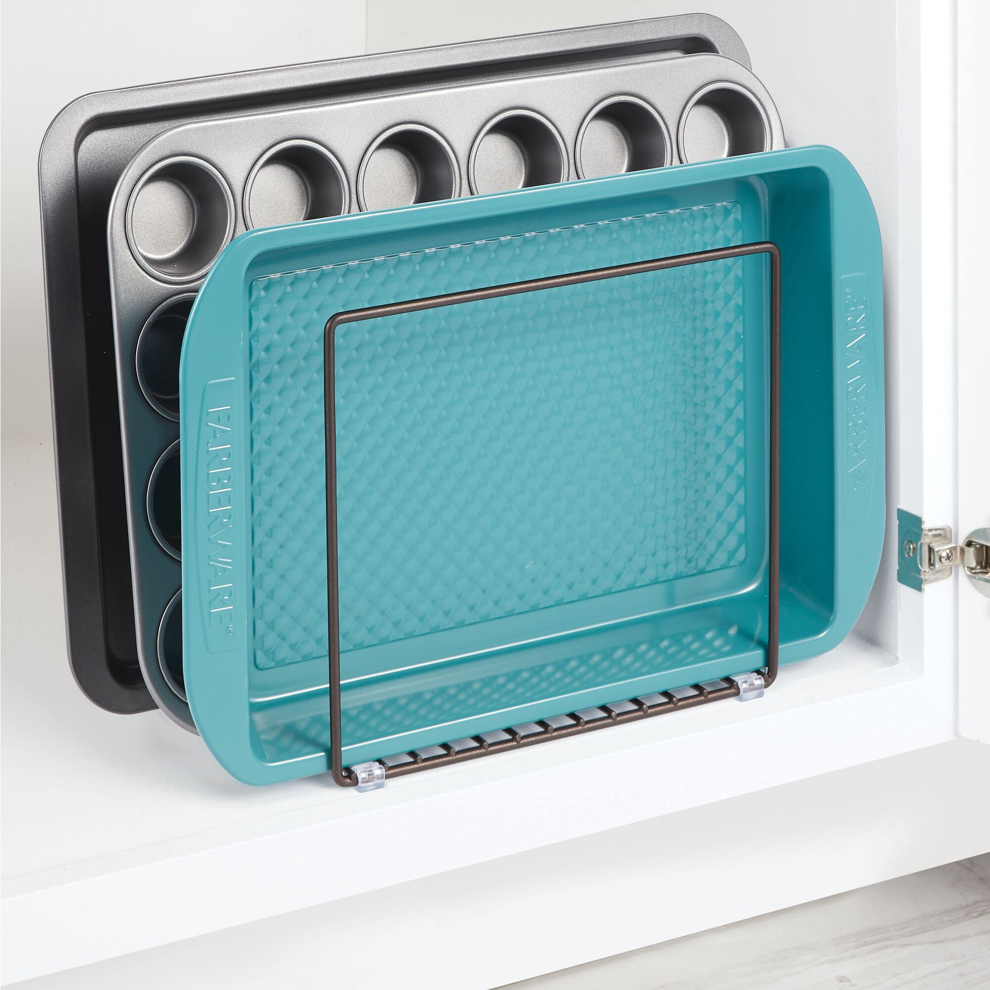 mDesign Steel Storage Tray Organizer Rack for Kitchen Cabinet - 2 Pack - Bronze