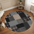 thumbnail image 3 of Black Brown Plaid Washable Round Area Rug 7 ft, Rustic Gingham Geometric Mosaic Print Blocks Soft Non‑Slip Rugs Stain Repellent Indoor Mats for Large Living Room, Dining‑Room, Open‑Plan Space, 3 of 9
