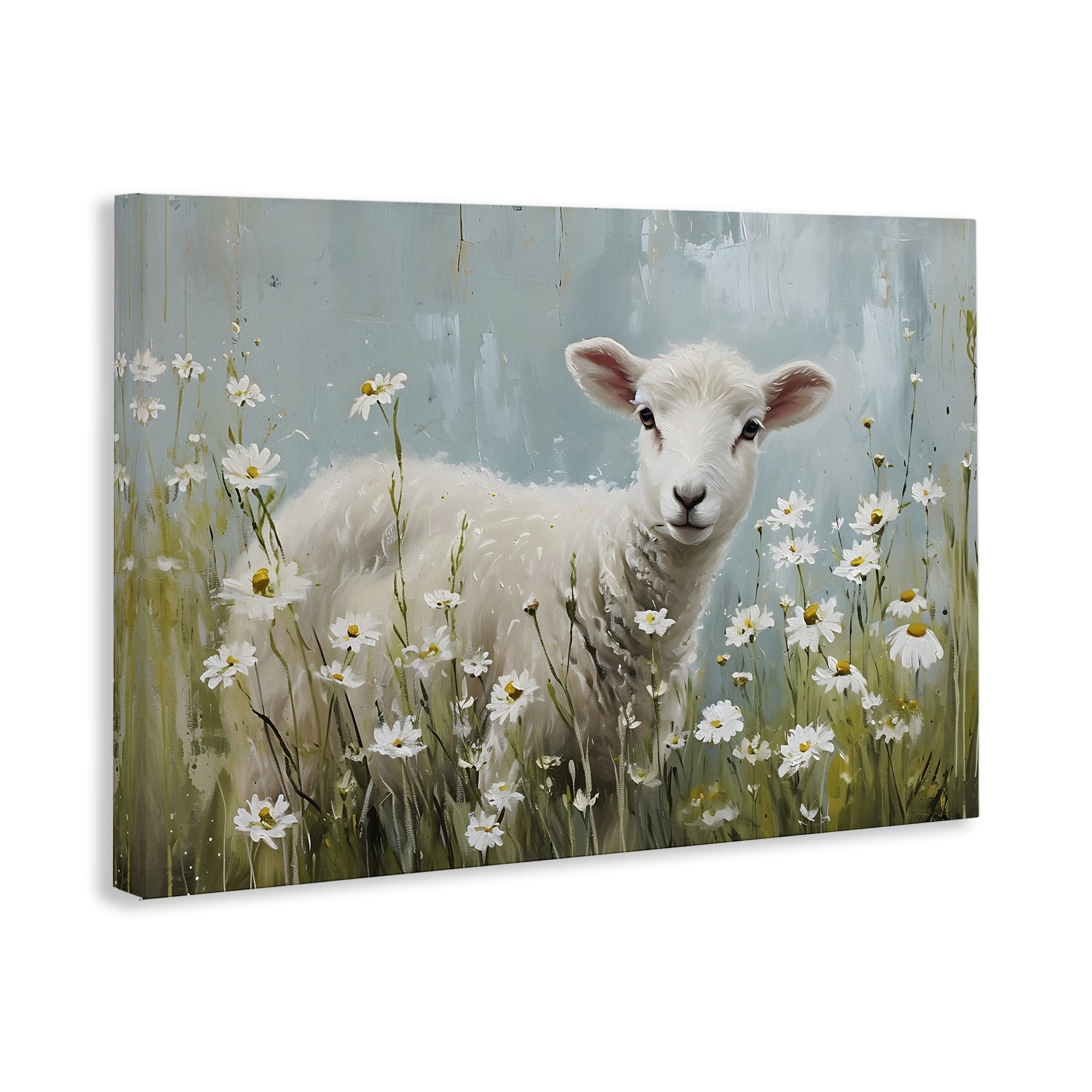 Stupell Industries Lamb Among Daisies Animals & Insects Painting Gallery Wrapped Canvas Art Print Wall Art, 24 x 16