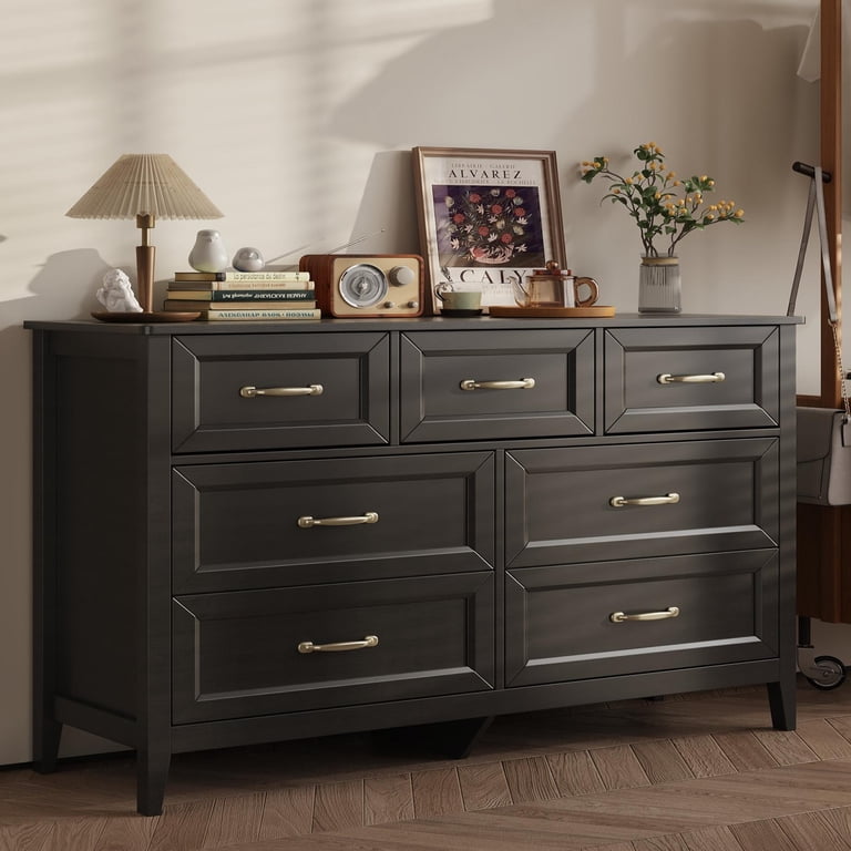 black metal and wood dresser CHRISTOPHER KNIGHT HOME Sapphire Brown 4-Drawer 63 in. Wood Dresser with  Black Metal Handles Curved Profile Design Natural 156516