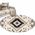 thumbnail image 2 of 3.3ft Round Rug, Boho Black Brown Non-Skid Rubber Backing Large Area Rugs - Living Room Bedroom Home Office, Retro Geometric Southwestern Ethnic Indoor Floor Mat Carpets Washable Rug, 2 of 9
