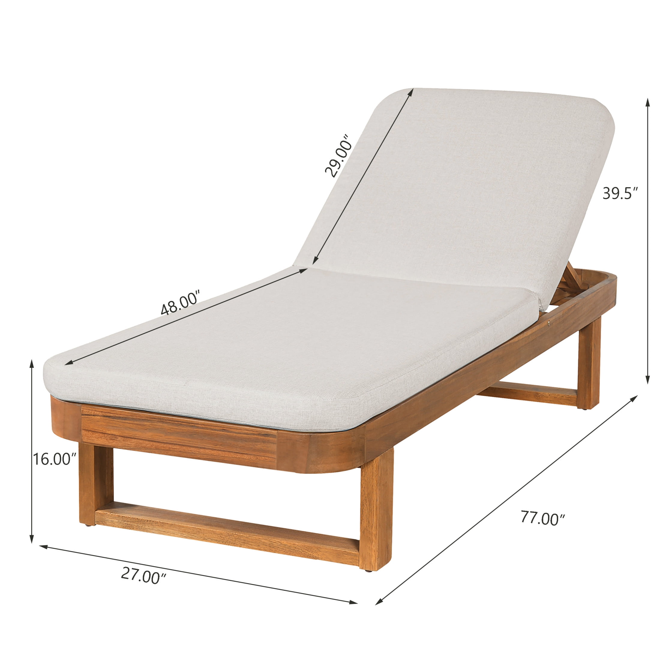Christopher Knight Home 77" Coastal Outdoor Acacia Wood Adjustable Chaise Lounge, Sand Cushion, Set of 4