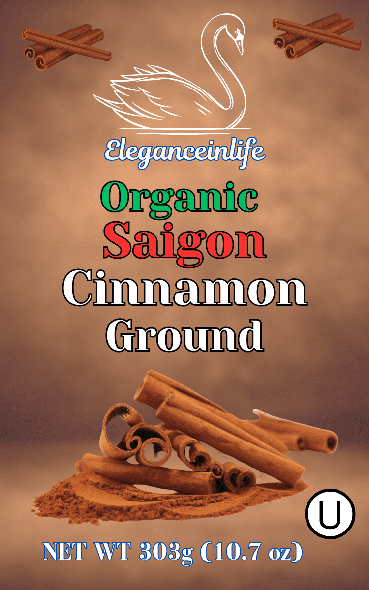 Eleganceinlife Organic Saigon Cinnamon Ground, 10.7 oz (303g) - Packed in USA Pack of 2