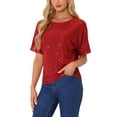 thumbnail image 4 of INSPIRE CHIC Sequin Shirt for Women's Sparkly Dolman Sleeve Party Oversize Bling Glitter Blouse XS Red, 4 of 6
