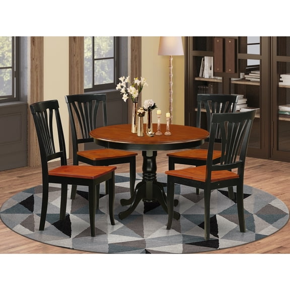 Modern 5 Piece Dining Set - Round Table & 4 Chairs - Kitchen Dining Room Set - Black Cherry Finish