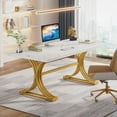 thumbnail image 3 of Tribesigns 63'' Executive Desk, Modern Computer Desk with Faux Marble Tabletop, and Stylish Metal Legs, 3 of 5