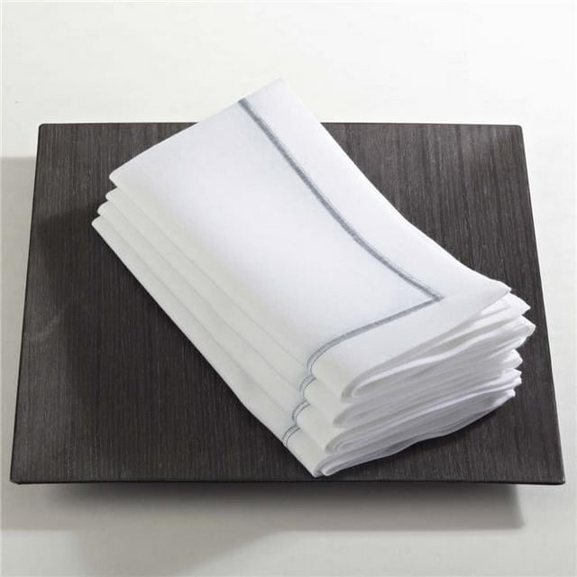 SARO 810.PT20S 20 in. Classic Line Square Embroidered Line Design Napkin - Platinum Set of 4