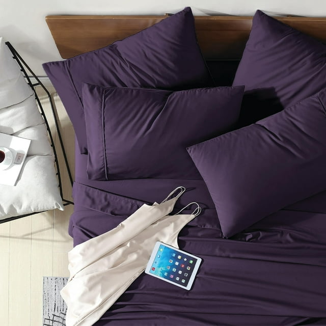 Swift Home Collection de Literie de Luxe, Ensembles de Draps 4 Pcs en Microfibre Brossée Ultra Douce, Extrêmement Durables - Ajustement Facile - Résistant aux Plis - (Inclut 1 Taie d'Oreiller Bonus), Lit Simple, Aubergine