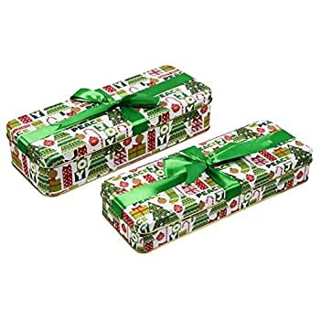 Valentine Cookie Tins With Lids For Gift Giving Empty Candy Treat Swap Containers Snack Exchange Boxes Ginger Snaps Cerebrate a Holiday Goodie Party Favors Box 2 Pack Rectangular Shape w/Green Ribbon