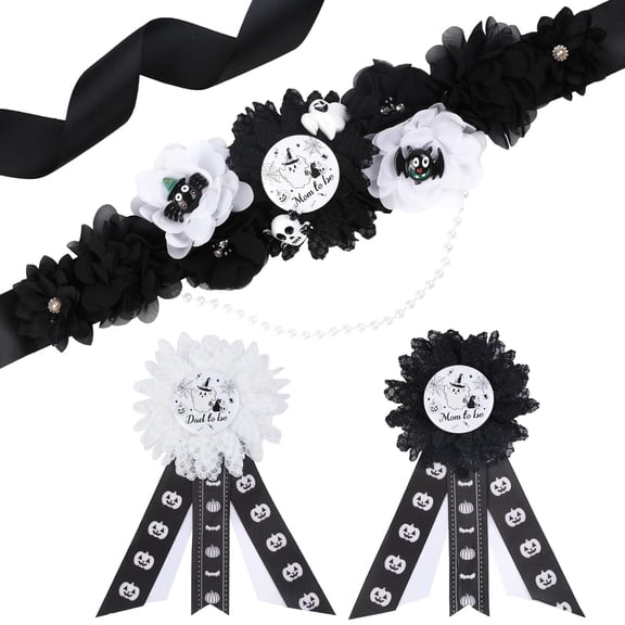 Halloween Baby Shower Decorations, Halloween Ghost Mom to Be Maternity Ribbon Sash Mom Dad to Be Button Pin for Halloween a Little Boo is Almost Due Baby Shower Gender Reveal Decorations