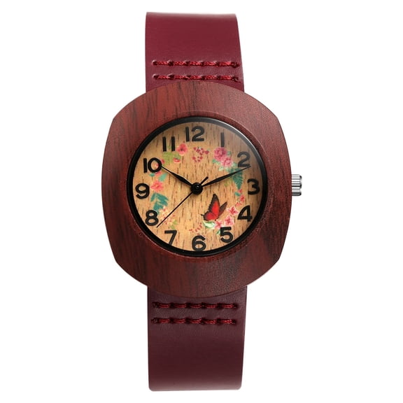 Avaner Women's Analog Quartz Bohemian Tonneau Watch: Genuine Leather Watch Strap Arabic numerals and petal-decorated dial