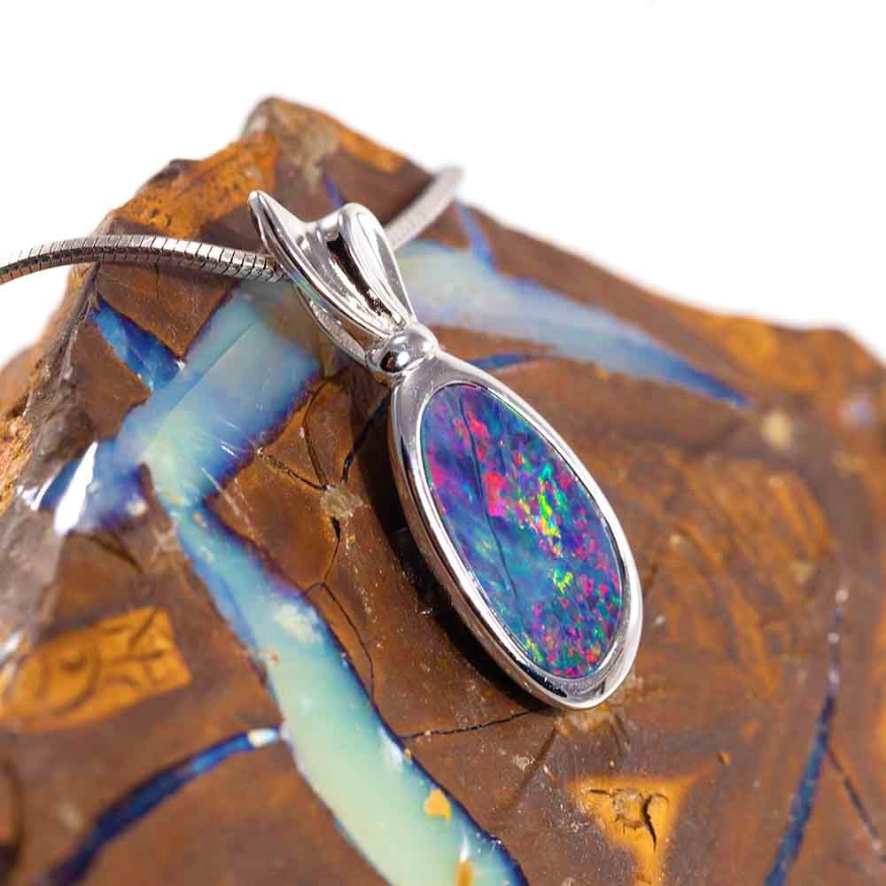 Australian  opal pendant Sterling silver opal pendant Opal pendant in silver Custom design Natural stone Color flash