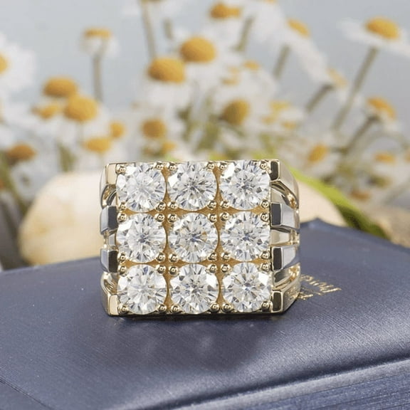Statement Ring For Men Cluster Set Moissanite Stone Men Ring Band 925 Silver.