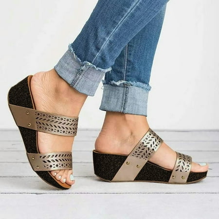 

YTJX Women s Summer Slip-On Wedges Hollow Out Beach Open Toe Breathable Sandals Shoes