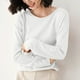 thumbnail image 2 of Camisa de manga larga,Blusa de punto de color liso para mujer, manga larga, cuello redondo, material acrílico, top informal de moda para uso doméstico y diario, sopatenor, 2 of 8