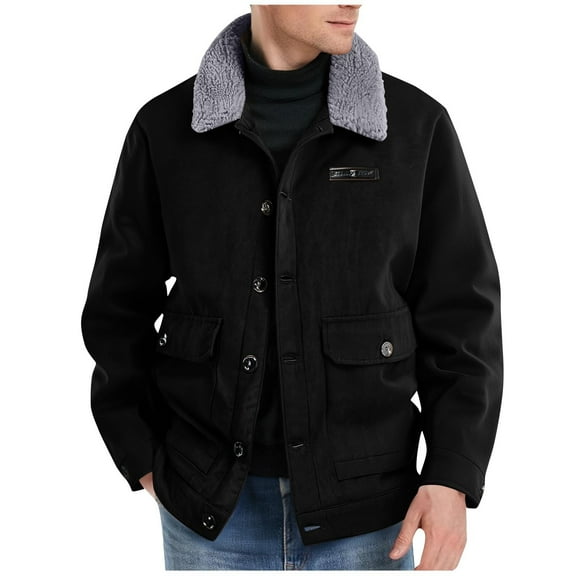Men's Faux Suede Jacket Lapel Button Down Blazer Athletic Stretch Long Sleeve Barn Jackets Comfort Casual Sweater Jacket Thermal Aviator Bomber Jacket with Pockets