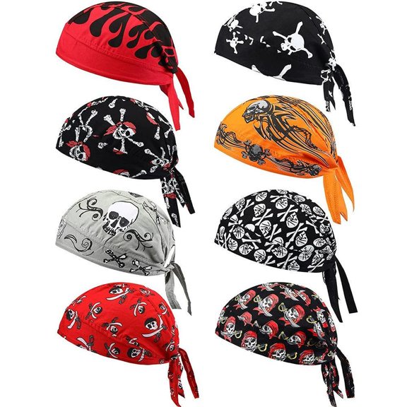 8Pcs Do Rag Skull Cap Bandana Hat Doo Rags Beanie Cooling Sweat Wicking Head Wraps Cycling Helmet Liner for Men and Women