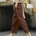 thumbnail image 4 of Womens Casual Elastic Waist Lounge Pants Solid Baggy Cotton Linen Wide Leg Pants Comfy Drawstring Harem Pants with Pocekts(M,Brown), 4 of 7