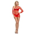 thumbnail image 2 of WZXFASHION Pyjama Transparent pour Femmes sous-Vêtements en Maille Manches Longues Robe Aguichant Pyjama sous-Vêtements Lingerie Rouge Taille Unique, 2 of 7