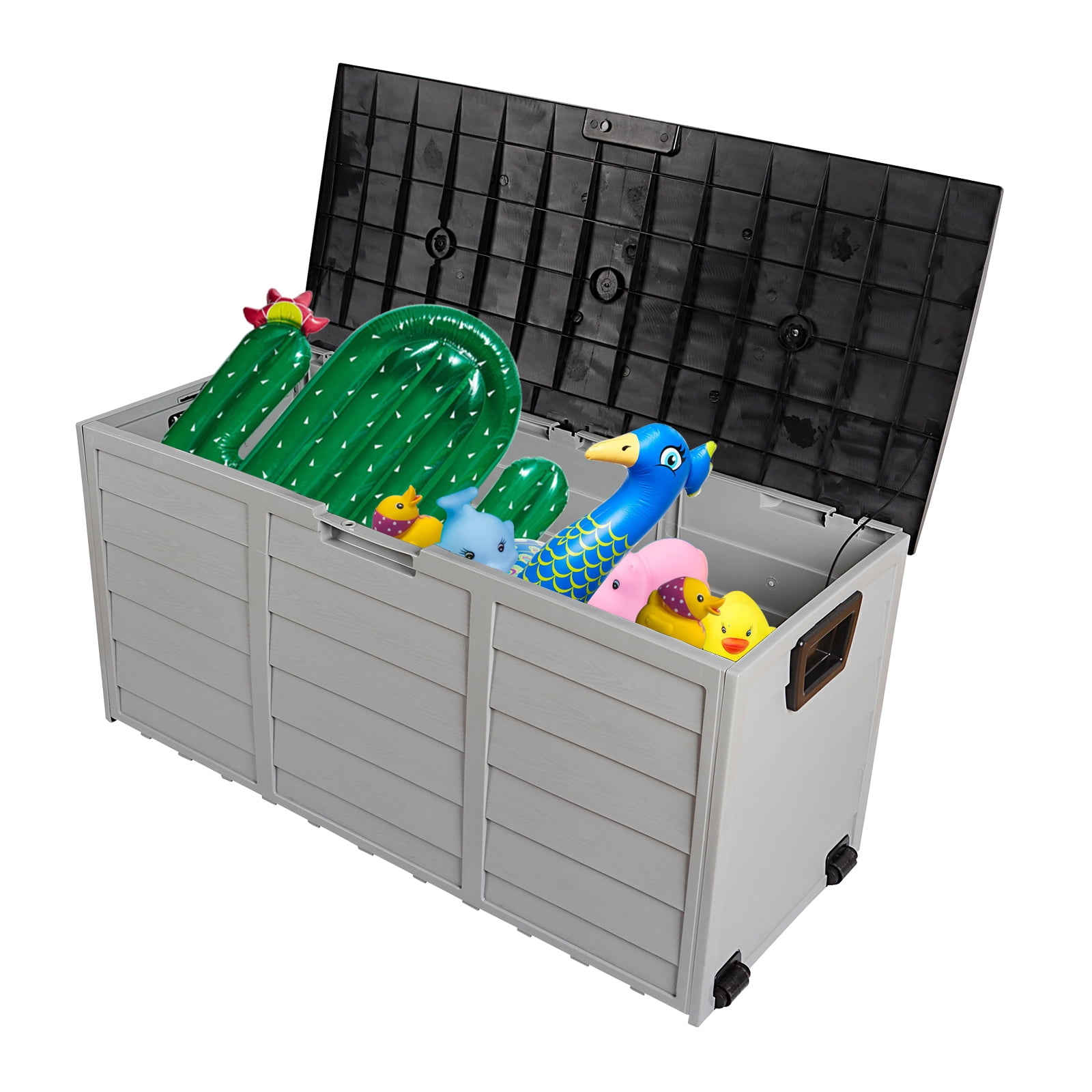 Black Outdoor Storage Bench Weather-Resistan 44 x 21.3 x 19.3 Inches Outdoor Garden Plastic Storage Box,75gal 260L Garden Storage Chest with Wheels