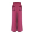 thumbnail image 5 of Wide Leg Pants for Women with Pockets Plus Size Elastic Waist Women's Casual Solid Color Baggy Wide-Leg Pants Hot Pink XL, 5 of 9