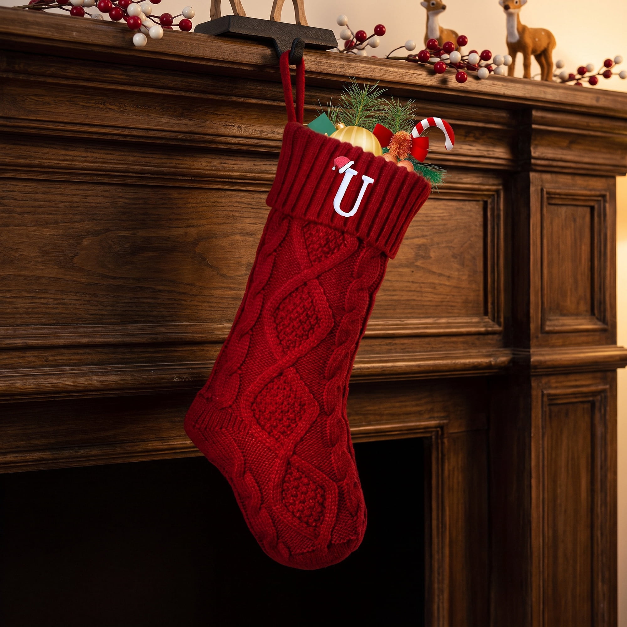 Unique Bargains Canine Bone Christmas Stocking Luxury Puppy Holiday Keepsake Sack Red Letter U 17"
