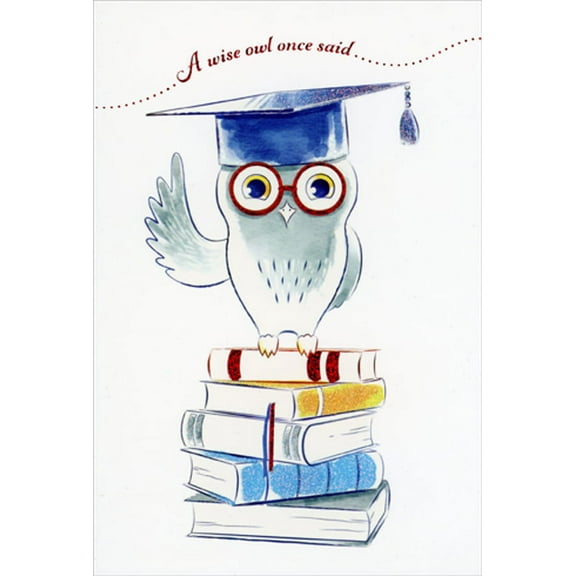 Pictura Wise Owl on Books Wearing Red Glasses Graduation Congratulations Card