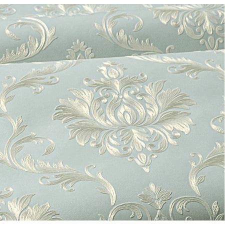 MOYISHI Victorian Damask Embossed Wallpaper Peel and Stick Wall Paper Mural for Bedroom Bathroom Living Room Home Decoration (Light Blue,53cmx5m)