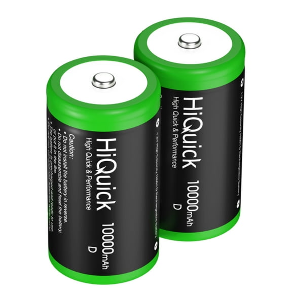 HiQuick 2 Pack D Rechargeable Batteries 10000mAh 1.2V NiMH D Size Batteries with Store Boxes