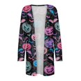 thumbnail image 4 of WTOBBY Women's Halloween Print Mid-Length Cardigan Jacket Casual Fashion Comfortable Open Front Long Sleeve Cover Up With Pockets Fall Outerwear,Dark Blue 2XL, 4 of 7