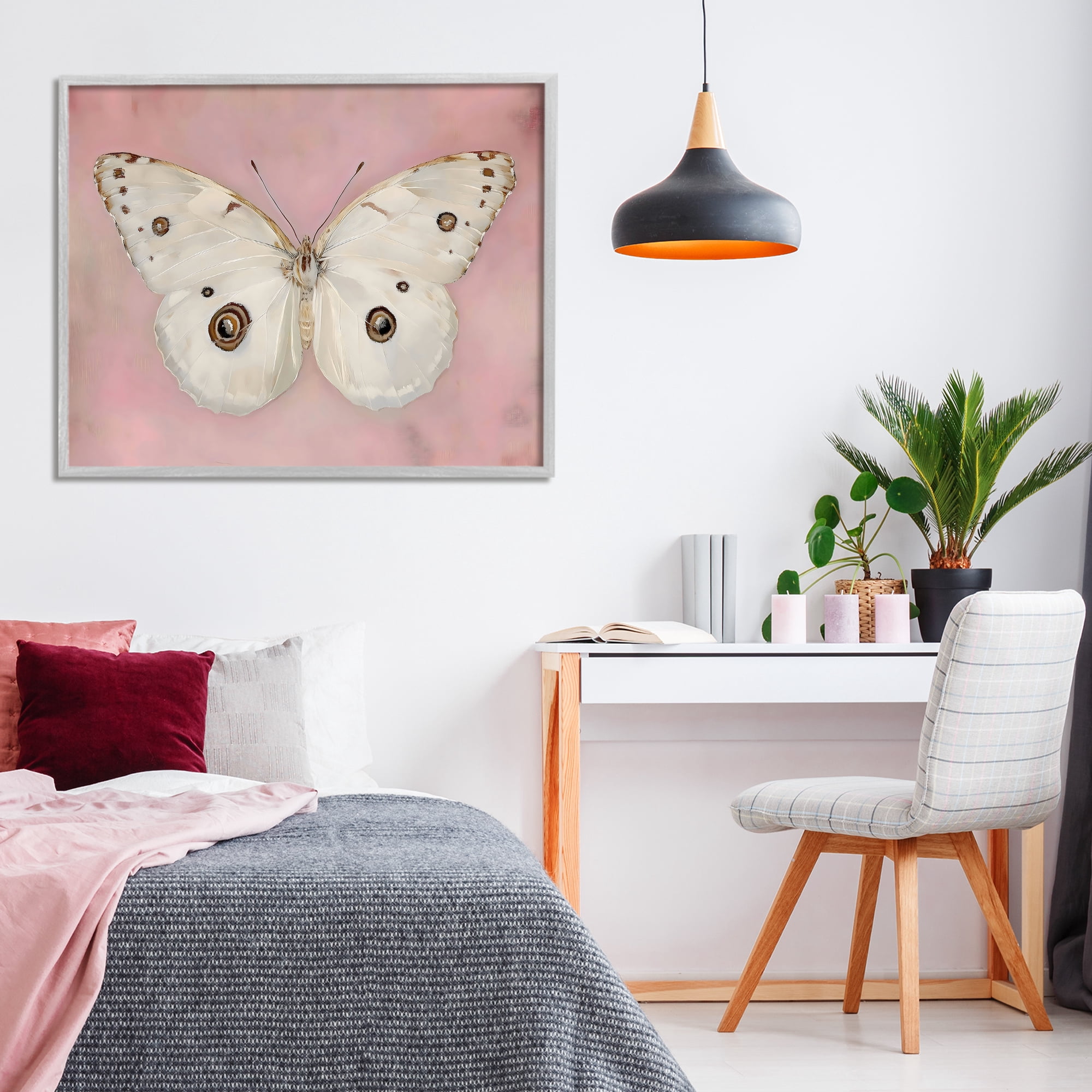 Stupell Industries Gossamer Butterfly on Blush Background Gray Framed Giclee Art, design by Arlington Prints