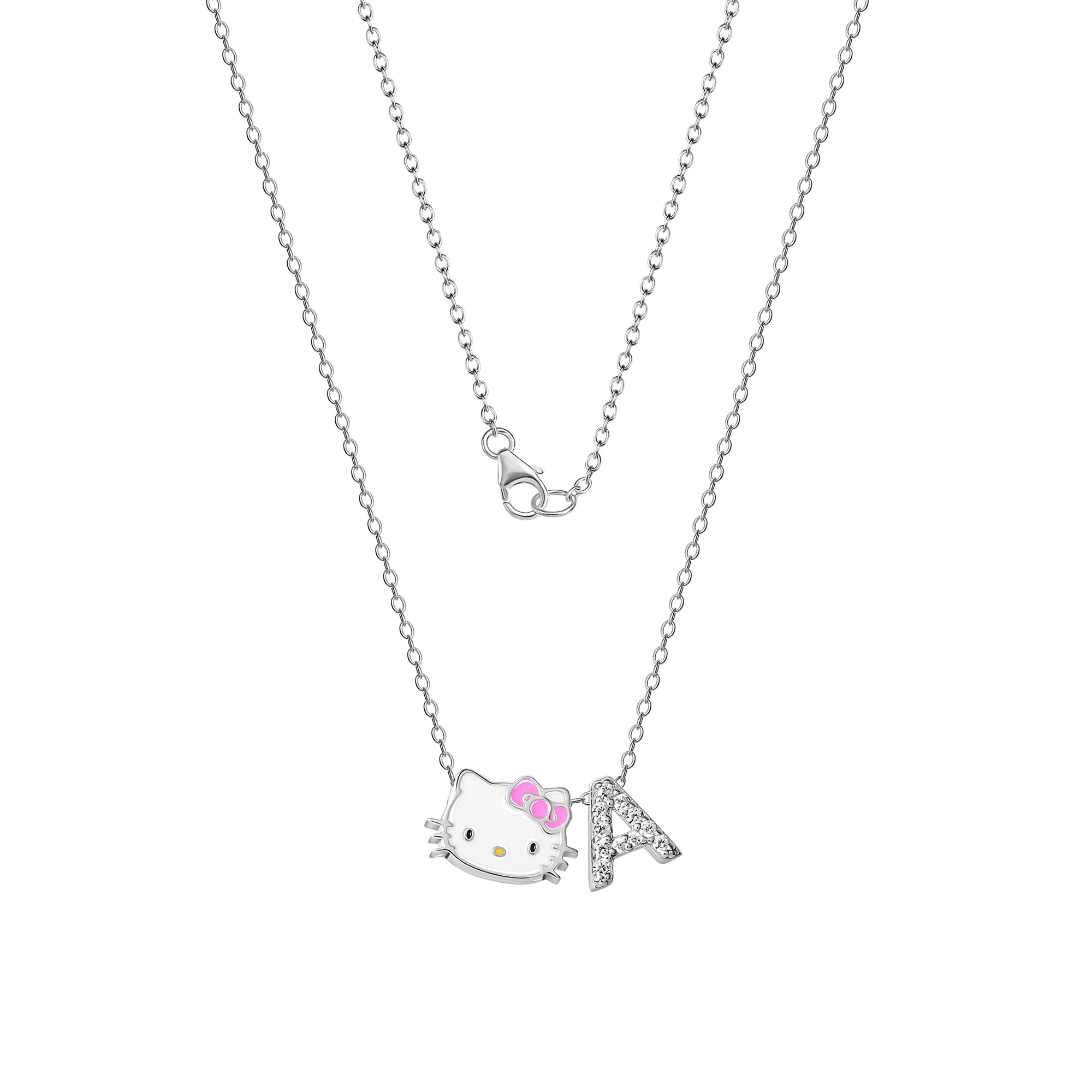 Hello Kitty Sliding Enamel Pave Initial Necklace - Letter A